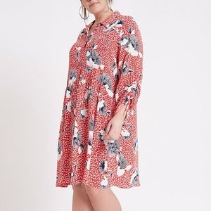 River Island Plus Ruched Sleeve Printed Dress